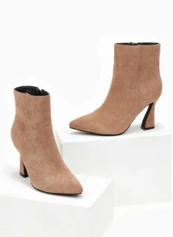 The Fashion Project Μποτάκια Suede με τακούνι καμπάνα - Πούρο -The Fashion Project κατάστημα mpotakia suede me takouni kampana 107164 nu0l