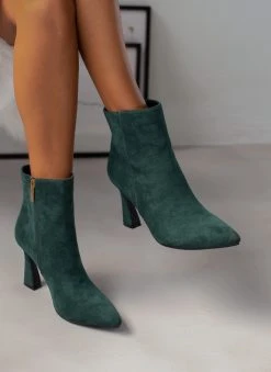 The Fashion Project Μποτάκια Suede με τακούνι καμπάνα - Κυπαρισσί -The Fashion Project κατάστημα mpotakia suede me takouni kampana 107166 df0i