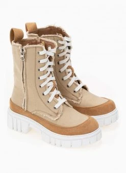 The Fashion Project Αρβυλάκια τζιν με ξέφτια στις ραφές - Μπεζ -The Fashion Project κατάστημα mpotakia tzin me kseftia stis rafes 98363 7y78