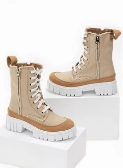 The Fashion Project Αρβυλάκια τζιν με ξέφτια στις ραφές - Μπεζ -The Fashion Project κατάστημα mpotakia tzin me kseftia stis rafes 98363 vhsc