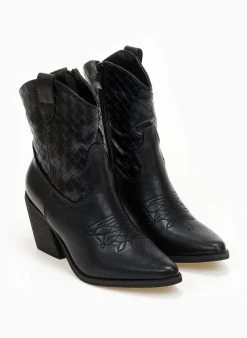 The Fashion Project Μποτάκια Cowboy με ανάγλυφο Pattern - Μαύρο -The Fashion Project κατάστημα mpotakia western me anaglufo pattern 107103 a5u3