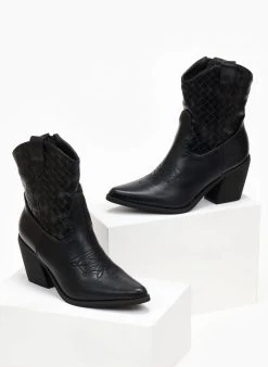 The Fashion Project Μποτάκια Cowboy με ανάγλυφο Pattern - Μαύρο -The Fashion Project κατάστημα mpotakia western me anaglufo pattern 107103 l8ez