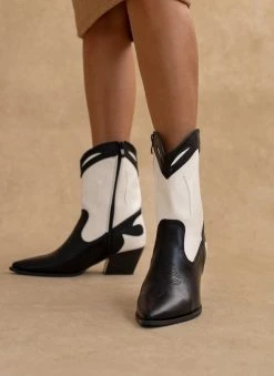 The Fashion Project Μποτάκια Cowboy με διχρωμία - Μαύρο -The Fashion Project κατάστημα mpotakia western me dixrwmia 108837 6inj