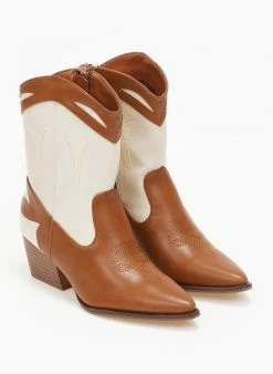 The Fashion Project Μποτάκια Cowboy με διχρωμία - Μπεζ -The Fashion Project κατάστημα mpotakia western me dixrwmia 108838 60uv