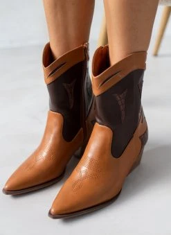The Fashion Project Μποτάκια Cowboy με διχρωμία - Καφέ
