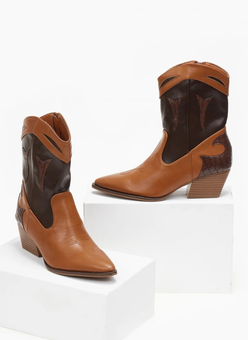 The Fashion Project Μποτάκια Cowboy με διχρωμία - Καφέ 2 The Fashion Project Μποτάκια Cowboy με διχρωμία - Καφέ - Image 2
