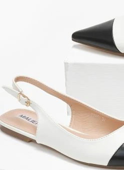 The Fashion Project Μπαλαρίνες μυτερές με λουράκι - Λευκό/Μαύρο -The Fashion Project κατάστημα mules mutera me louraki 110847 10gm