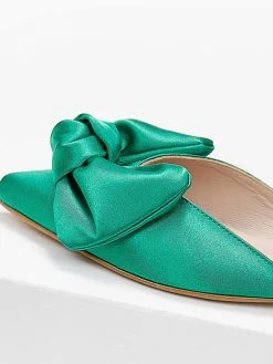 IRIS Μπαλαρίνες σατέν με φιόγκο Tfp - Σμαραγδί -The Fashion Project κατάστημα mules tfp saten me fiogko 102670 30eo