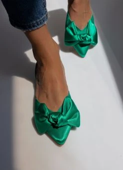 IRIS Μπαλαρίνες σατέν με φιόγκο Tfp - Σμαραγδί -The Fashion Project κατάστημα mules tfp saten me fiogko 102670 8hrk