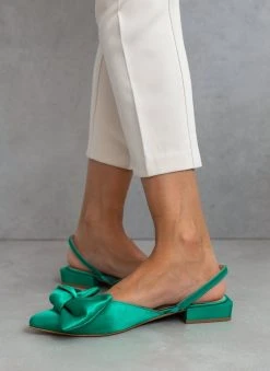 IRIS Μπαλαρίνες σατέν με φιόγκο Tfp - Σμαραγδί -The Fashion Project κατάστημα mules tfp saten me fiogko 102670 vy05