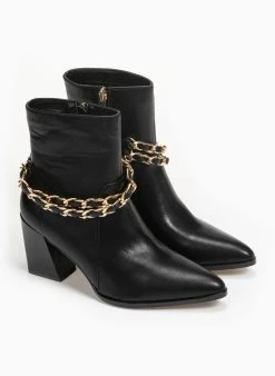 The Fashion Project Μποτάκια με αλυσίδες στα λουράκια - Μαύρο