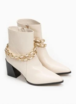 The Fashion Project Μποτάκια με αλυσίδες στα λουράκια - Μπεζ -The Fashion Project κατάστημα mutera mpotakia me alusides sta lourakia 95491 6021