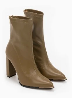 The Fashion Project Μποτάκια μυτερά με φερμουάρ πίσω - Λαδί -The Fashion Project κατάστημα mutera mpotinia me fermouar sto pisw meros 96560 nklb