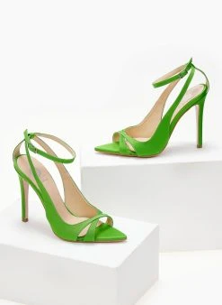 Estil Πέδιλα με μπαρέτα και ανοίγματα Tfp - Λαχανί -The Fashion Project κατάστημα mutera saten pedila 103567 vtx7