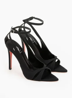 Estil Πέδιλα με μπαρέτα και ανοίγματα Tfp - Μαύρο -The Fashion Project κατάστημα mutera saten pedila 96961 dkyk