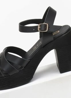 Πέδιλα δερμάτινα Estil - Μαύρο -The Fashion Project κατάστημα pedila dermatina estil 111173 wt70