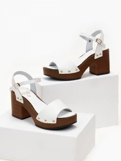 Πέδιλα με φιάπα δερμάτινα Estil - Λευκό -The Fashion Project κατάστημα pedila dermatina estil me ksulini sola 105420 ysdg