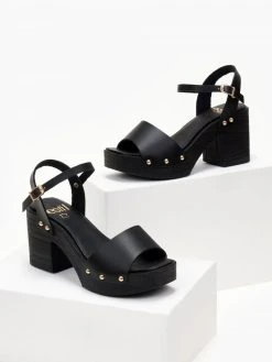 Πέδιλα με φιάπα δερμάτινα Estil - Μαύρο