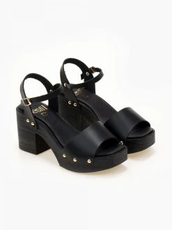 Πέδιλα με φιάπα δερμάτινα Estil - Μαύρο -The Fashion Project κατάστημα pedila dermatina estil me ksulini sola 105421 kk3x