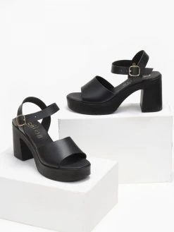 Πέδιλα με μπαρέτα δερμάτινα Estil - Μαύρο -The Fashion Project κατάστημα pedila dermatina me mpareta estil 110794 01wp