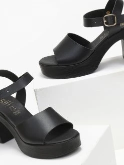 Πέδιλα με μπαρέτα δερμάτινα Estil - Μαύρο -The Fashion Project κατάστημα pedila dermatina me mpareta estil 110794 ox6f