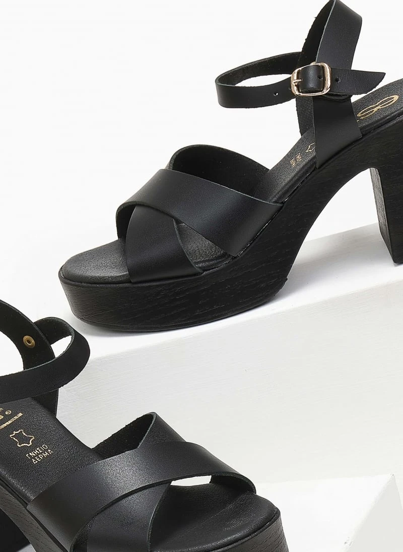 Πέδιλα δερμάτινα με χιαστί φάσα Estil - Μαύρο 3 Πέδιλα δερμάτινα με χιαστί φάσα Estil - Μαύρο - Image 3