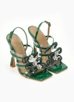 The Fashion Project Πέδιλα με στρας φιόγκους και διαφάνεια - Πράσινο -The Fashion Project κατάστημα pedila diafaneis me strass fiogkous 104813 4ooy