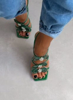 The Fashion Project Πέδιλα με στρας φιόγκους και διαφάνεια - Πράσινο