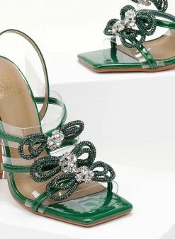 The Fashion Project Πέδιλα με στρας φιόγκους και διαφάνεια - Πράσινο -The Fashion Project κατάστημα pedila diafaneis me strass fiogkous 104813 i1yk