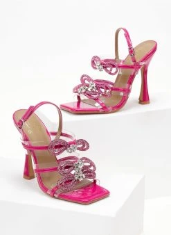 The Fashion Project Πέδιλα με στρας φιόγκους και διαφάνεια - Magenta -The Fashion Project κατάστημα pedila diafaneis me strass fiogkous 104814 fmzu