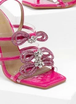 The Fashion Project Πέδιλα με στρας φιόγκους και διαφάνεια - Magenta -The Fashion Project κατάστημα pedila diafaneis me strass fiogkous 104814 k33b