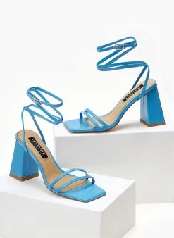 The Fashion Project Πέδιλα Lace Up με λουράκια - Τυρκουάζ -The Fashion Project κατάστημα pedila kare me lepta lourakia 104670 ny3g