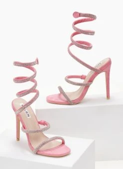 The Fashion Project Πέδιλα Lace Up με στρας - Ροζ -The Fashion Project κατάστημα pedila me elasma me strass 105238 vz8u