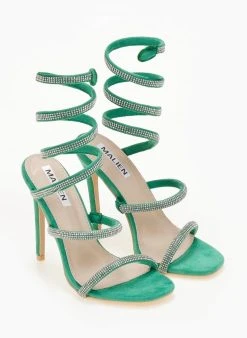 The Fashion Project Πέδιλα Lace Up με στρας - Πράσινο -The Fashion Project κατάστημα pedila me elasma me strass 105239 0lxb