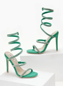 The Fashion Project Πέδιλα Lace Up με στρας - Πράσινο -The Fashion Project κατάστημα pedila me elasma me strass 105239 6t3g