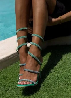 The Fashion Project Πέδιλα Lace Up με στρας - Πράσινο -The Fashion Project κατάστημα pedila me elasma me strass 105239 cyt1