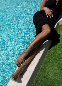 The Fashion Project Πέδιλα Lace Up με στρας - Πράσινο -The Fashion Project κατάστημα pedila me elasma me strass 105239 yfcr