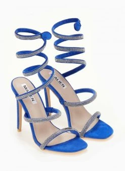 The Fashion Project Πέδιλα Lace Up με στρας - Μπλε -The Fashion Project κατάστημα pedila me elasma me strass 105240 4zof