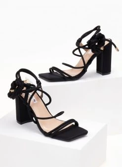 The Fashion Project Πέδιλα με Lace Up δέσιμο - Μαύρο -The Fashion Project κατάστημα pedila me lace up desimo 104809 vt2y