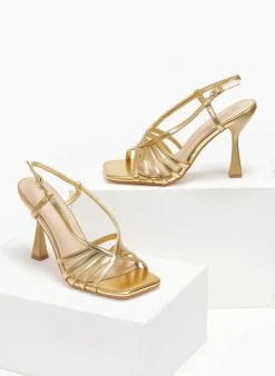 The Fashion Project Πέδιλα με λεπτά λουράκια - Χρυσό -The Fashion Project κατάστημα pedila me lepta lourakia 110743 lywj