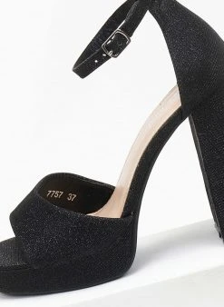 The Fashion Project Πέδιλα με φιάπα από ύφασμα Glitter - Μαύρο -The Fashion Project κατάστημα pedila me mpareta apo ufasma glitter 110641 4nmk