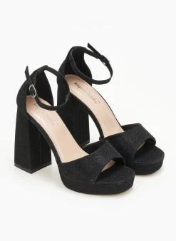 The Fashion Project Πέδιλα με φιάπα από ύφασμα Glitter - Μαύρο -The Fashion Project κατάστημα pedila me mpareta apo ufasma glitter 110641 a9lc