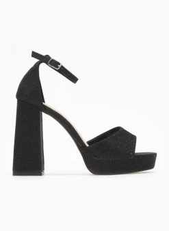 The Fashion Project Πέδιλα με φιάπα από ύφασμα Glitter - Μαύρο