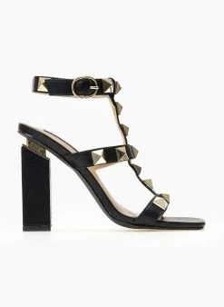 The Fashion Project Πέδιλα με μπαρέτα και μεταλλικά τρουκς - Μαύρο