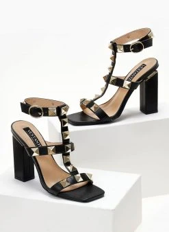 The Fashion Project Πέδιλα με μπαρέτα και μεταλλικά τρουκς - Μαύρο -The Fashion Project κατάστημα pedila me mpareta kai metallika trouks 104642 gktd