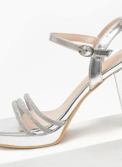 The Fashion Project Πέδιλα με μπαρέτα και στρας - Ασημί -The Fashion Project κατάστημα pedila me mpareta kai strass 110586 54gv