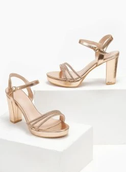 The Fashion Project Πέδιλα με μπαρέτα και στρας - Χαλκός -The Fashion Project κατάστημα pedila me mpareta kai strass 110587 fhgs