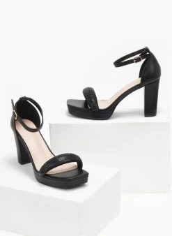 The Fashion Project Πέδιλα με μπαρέτα και στρας φάσα - Μαύρο -The Fashion Project κατάστημα pedila me mpareta kai strass fasa 110617 45s9