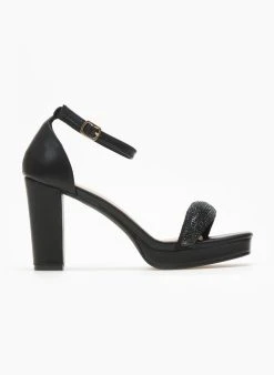 The Fashion Project Πέδιλα με μπαρέτα και στρας φάσα - Μαύρο