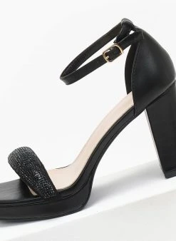 The Fashion Project Πέδιλα με μπαρέτα και στρας φάσα - Μαύρο -The Fashion Project κατάστημα pedila me mpareta kai strass fasa 110617 v6g1